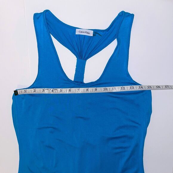 Calvin Klein Pool Blue Racerback Jersey Striped Maxi Dress Stretch Comfort 10 - Picture 7 of 13